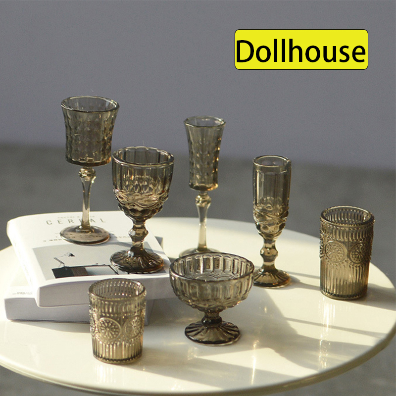 Dollhouse Furniture Set - 7개 세트 1:6 미니어처 물컵 조각된