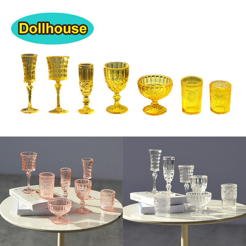7개 세트 1:6 미니어처 물컵 조각된 와인잔 샴페인잔 - Dollhouse Furniture Set 리뷰 및 가격